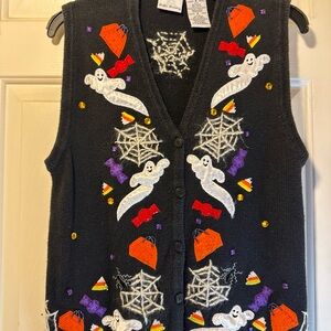 Bobbie Brooks Black Knit Vest with Halloween Motifs